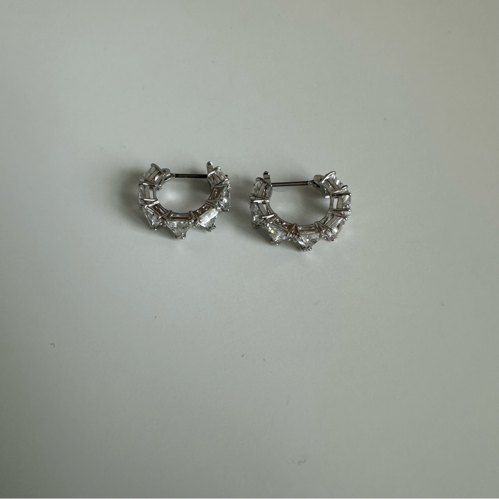 Swavorski Matrix Hoop Earrings White Rhodium Plated Diamond Mini Small Hoop Tiny - Picture 8 of 15